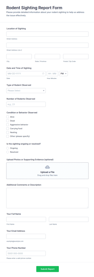 Rodent Sighting Report Form Template