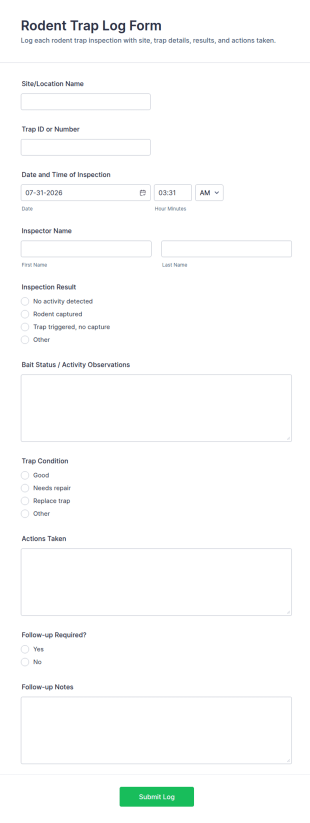 Rodent Trap Log Form Template