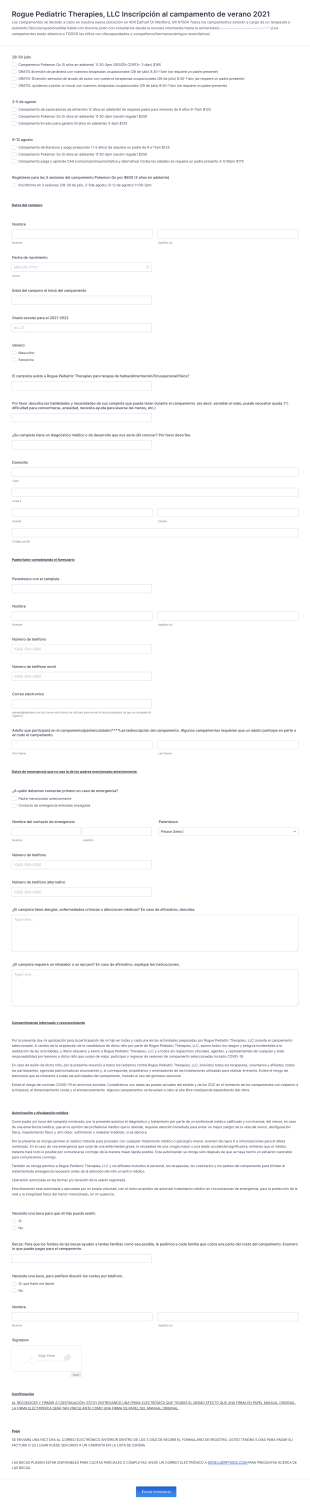 Rogue Pediatric Therapies Summer Camp 2021 Spanish