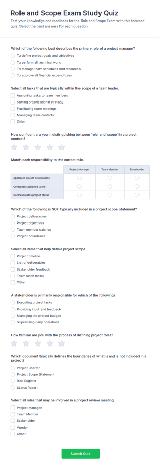 Role And Scope Exam Study Quiz Form Template