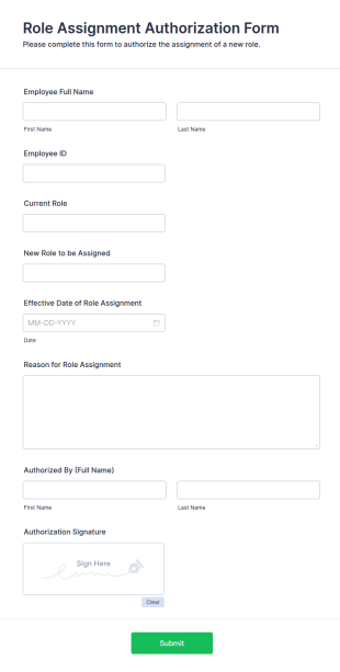 Role Assignment Authorization Form Template