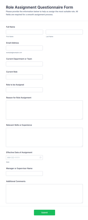 Role Assignment Questionnaire Form Template