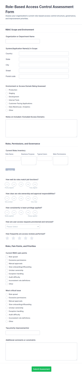 Role Based Access Control Assessment Form Template