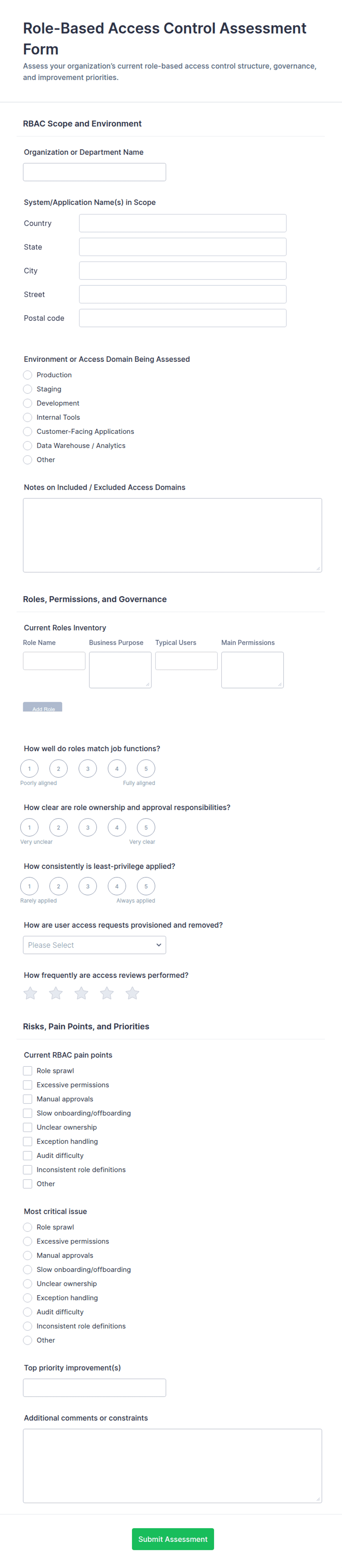 Data Access Control Form Role-Based Access Control Assessment Form Template | Jotform