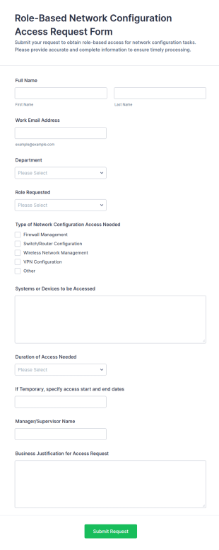 Role Based Network Configuration Access Request Form Template