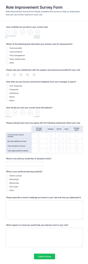 Role Improvement Survey Form Template