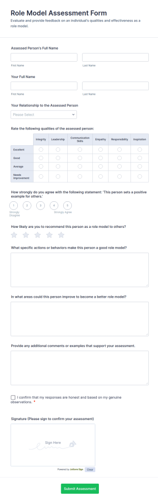 Role Model Assessment Form Template