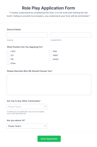 Role Play Application Form Template