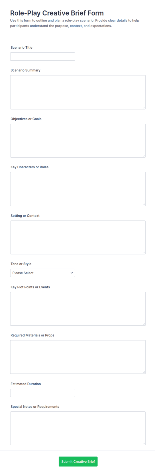 Role Play Creative Brief Form Template