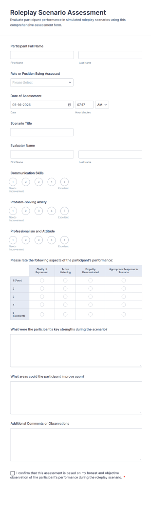 Roleplay Scenario Assessment Form Template