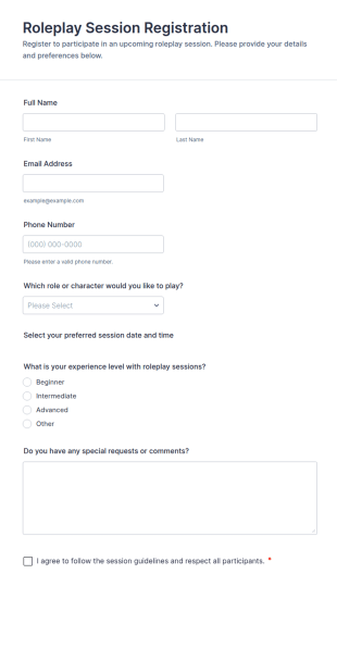 Roleplay Session Registration Form Template