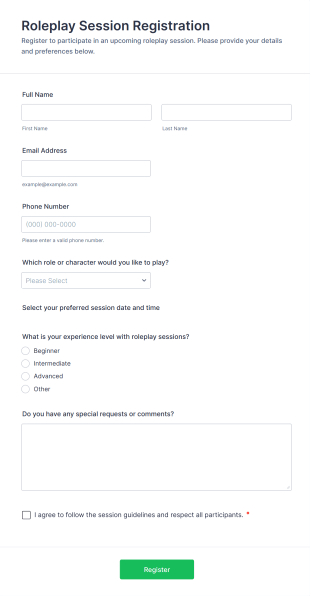 Roleplay Session Registration Form Template