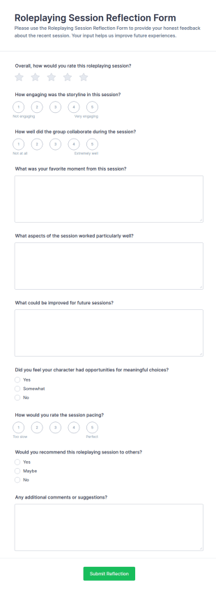 Roleplaying Session Reflection Form Template