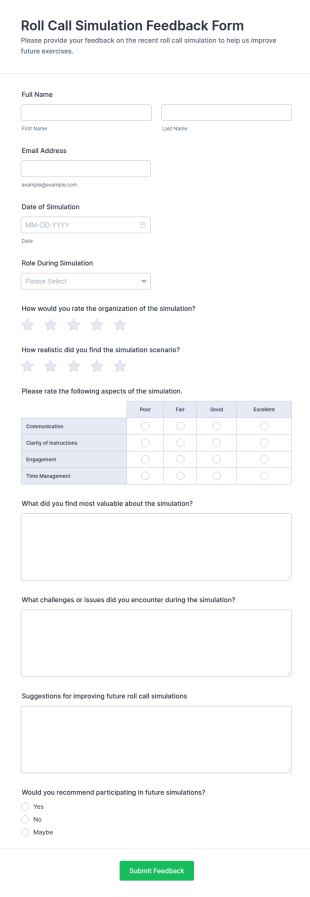 Roll Call Simulation Feedback Form Template