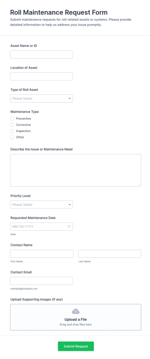 Roll Maintenance Request Form Template