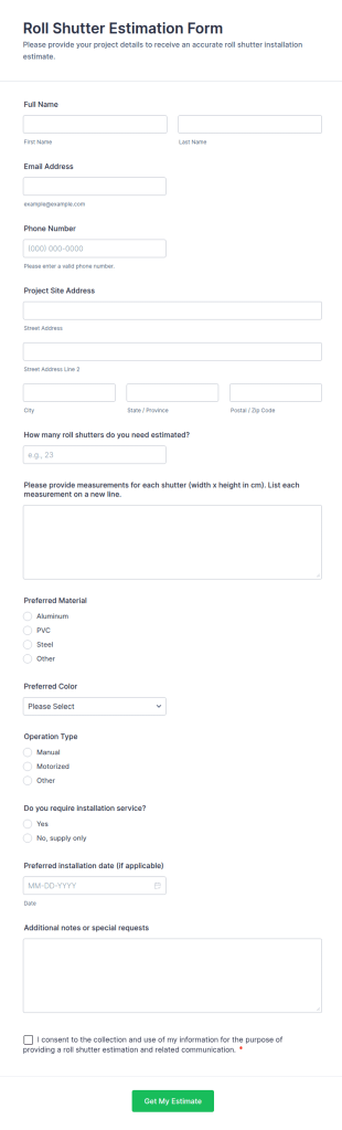 Roll Shutter Estimation Form Template