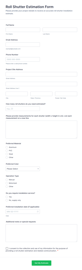 Roll Shutter Estimation Form Template
