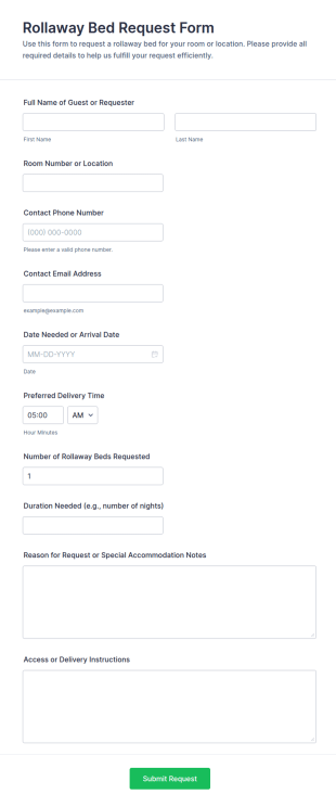 Rollaway Bed Request Form Template