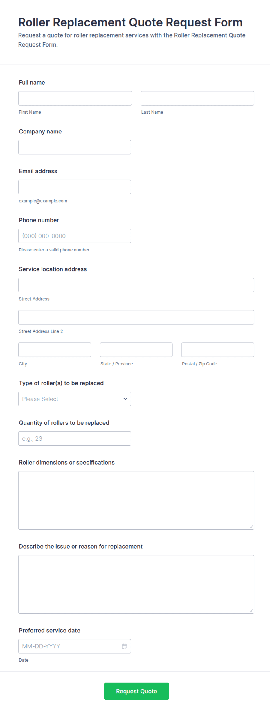 Roller Replacement Quote Request Form Template | Jotform