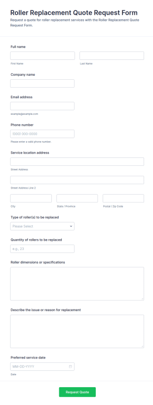Roller Replacement Quote Request Form Template