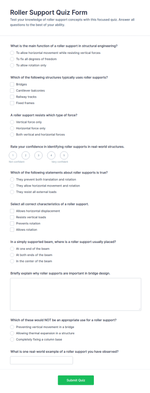 Roller Support Quiz Form Template