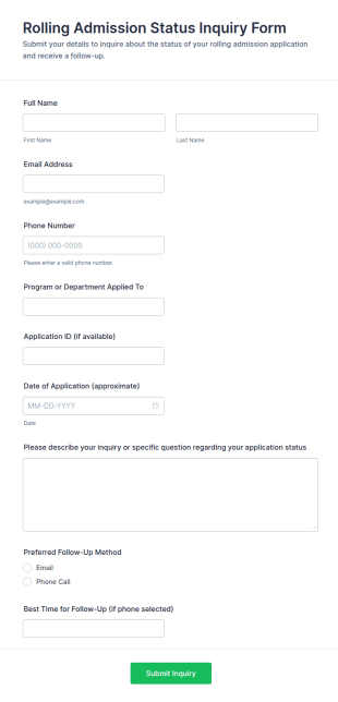 Rolling Admission Status Inquiry Form Template
