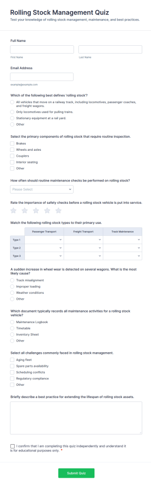 Rolling Stock Management Quiz Form Template