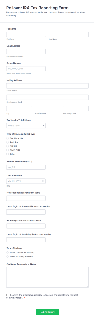 Rollover IRA Tax Reporting Form Template