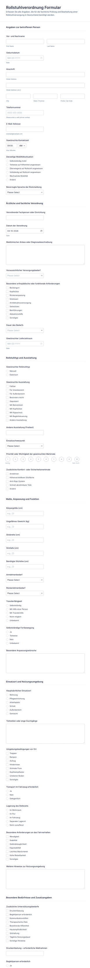 Rollstuhlantragsformular