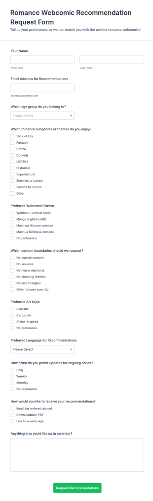 Romance Webcomic Recommendation Request Form Template
