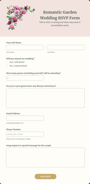 Romantic Garden Wedding RSVP Form Template