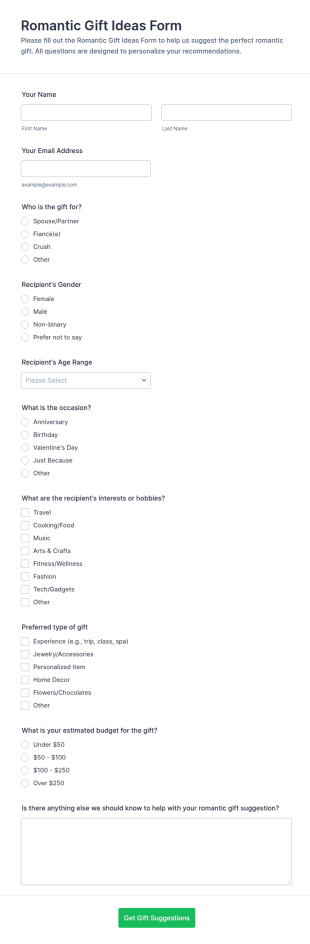 Romantic Gift Ideas Form Template