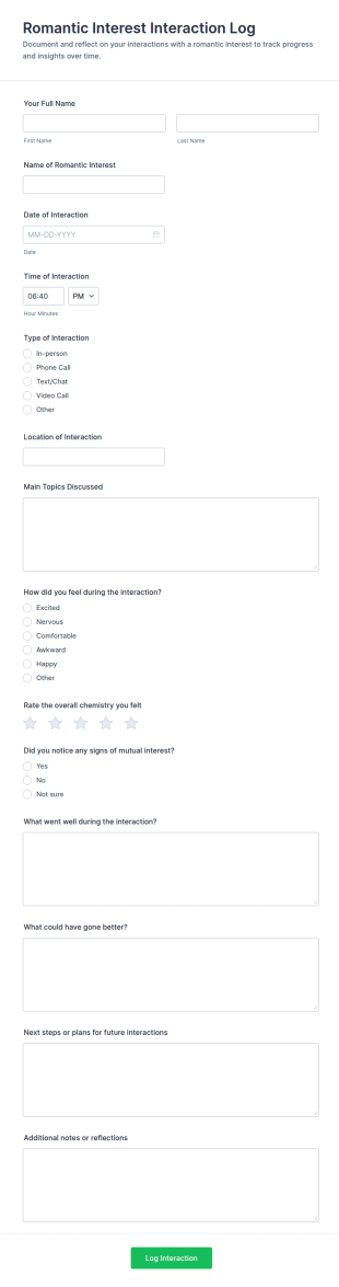 Romantic Interest Interaction Log Form Template