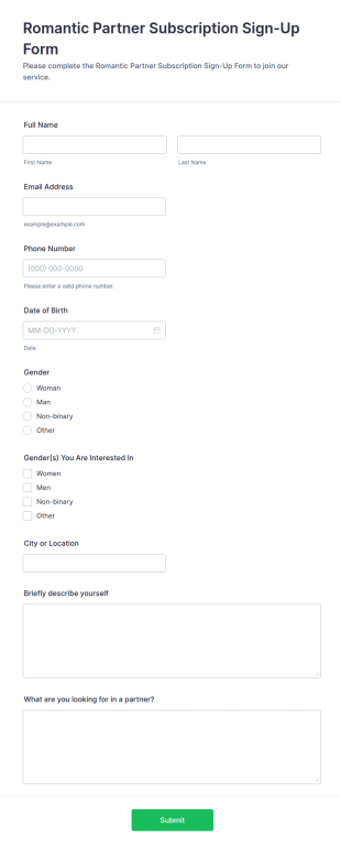 Romantic Partner Subscription Sign Up Form Template