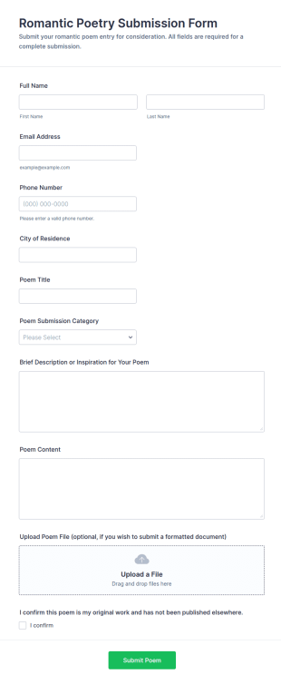 Romantic Poetry Submission Form Template