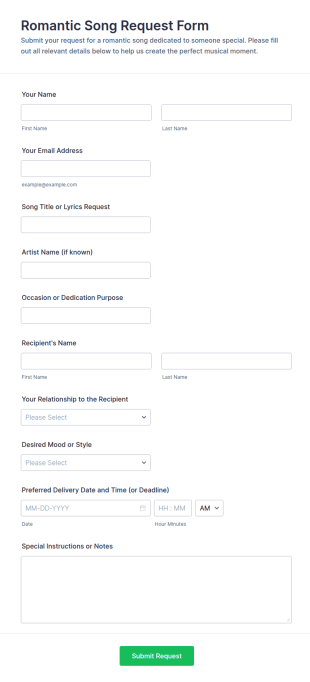 Romantic Song Request Form Template