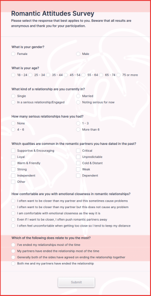 Romantic Survey Form Template