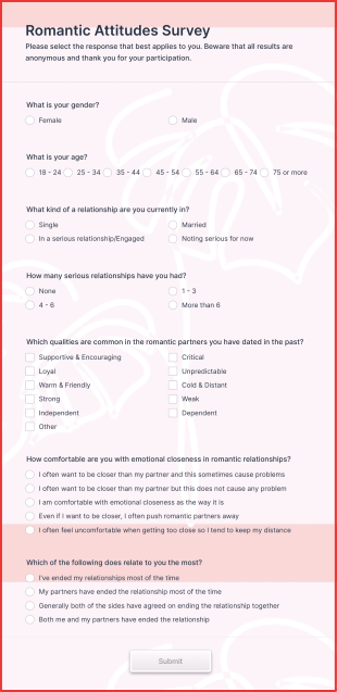 Romantic Survey Form Template