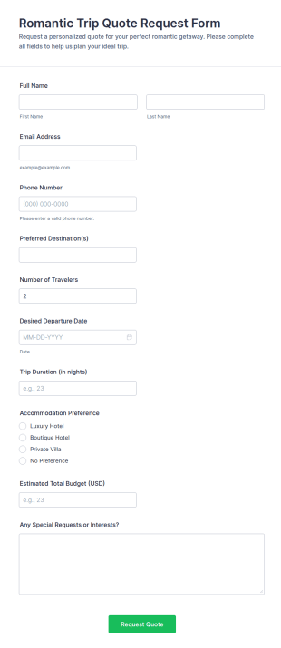 Romantic Trip Quote Request Form Template