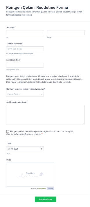 Röntgen Çekimi Reddetme Form Template