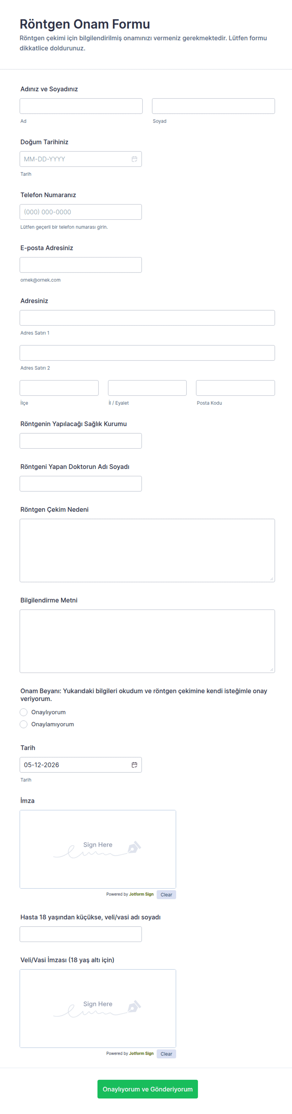 Röntgen Onam Form Şablonu | Jotform