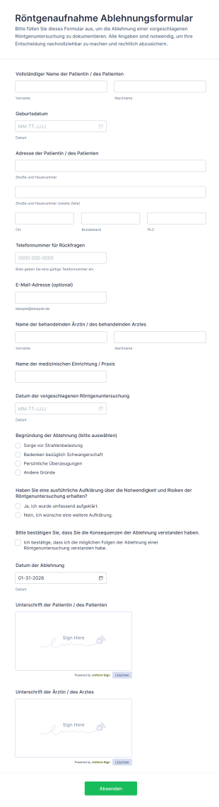 Röntgenaufnahme Ablehnungsformular