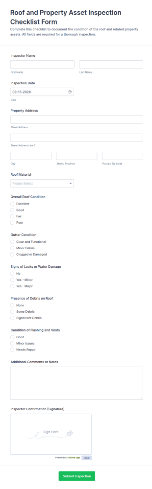 Roof And Property Asset Inspection Checklist Form Template