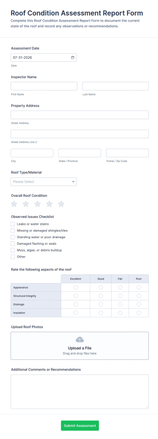 Roof Condition Assessment Report Form Template