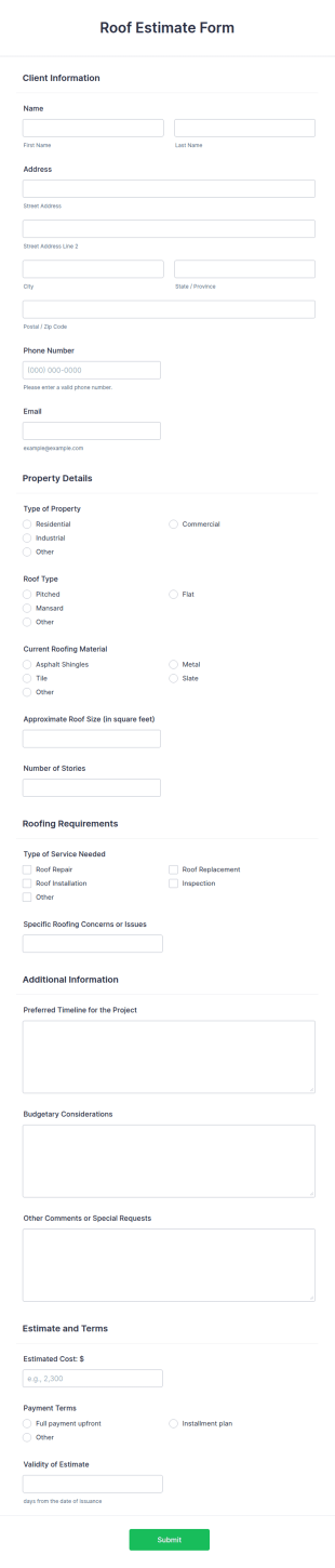 Roof Estimate Form Template