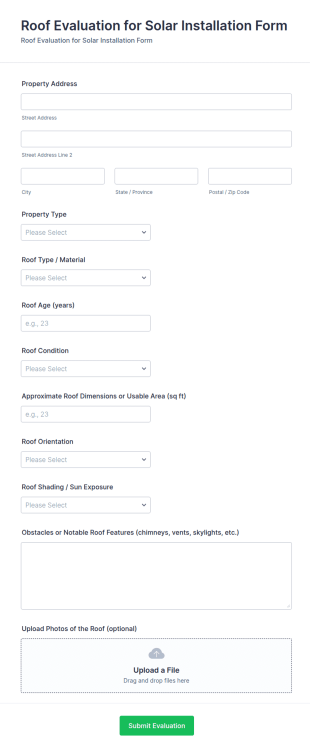 Roof Evaluation For Solar Installation Form Template