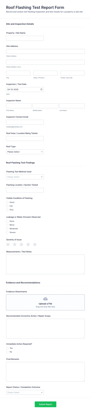 Roof Flashing Test Report Form Template