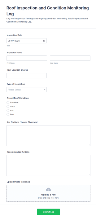Roof Inspection And Condition Monitoring Log Form Template