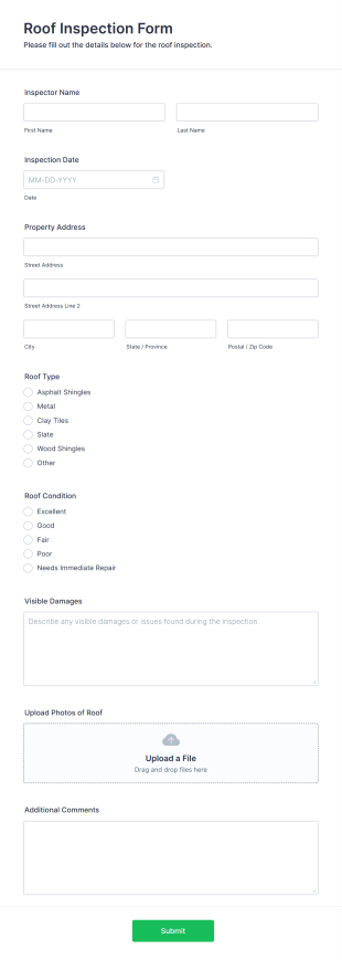 Roof Inspection Form Template