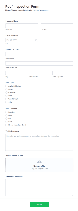 Roof Inspection Form Template